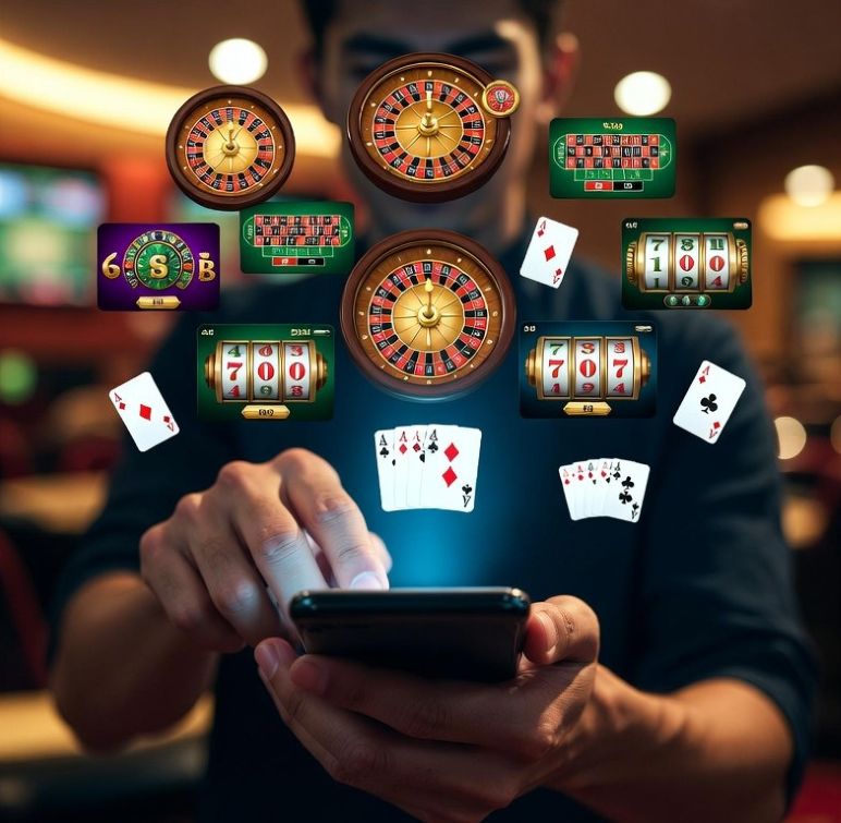 smartphone with multiple casino game interfaces