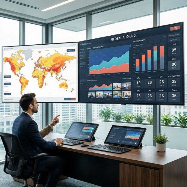 modern digital entertainment dashboard with global audience analytics